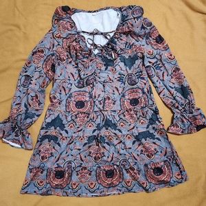 SHEIN All Over Print Boho Short Long Sleeve Dress